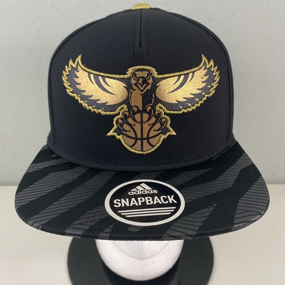 Adidas Atlanta Hawks NBA Snapback Hat Black Gold Logo Basketball Cap OSFA